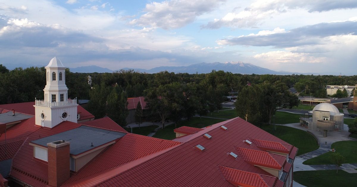 Adams State University Richardson Hall with Mt. Blanca in the background