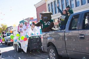 Student float along with the Adams State mascot Boomer in the Homecoming parade